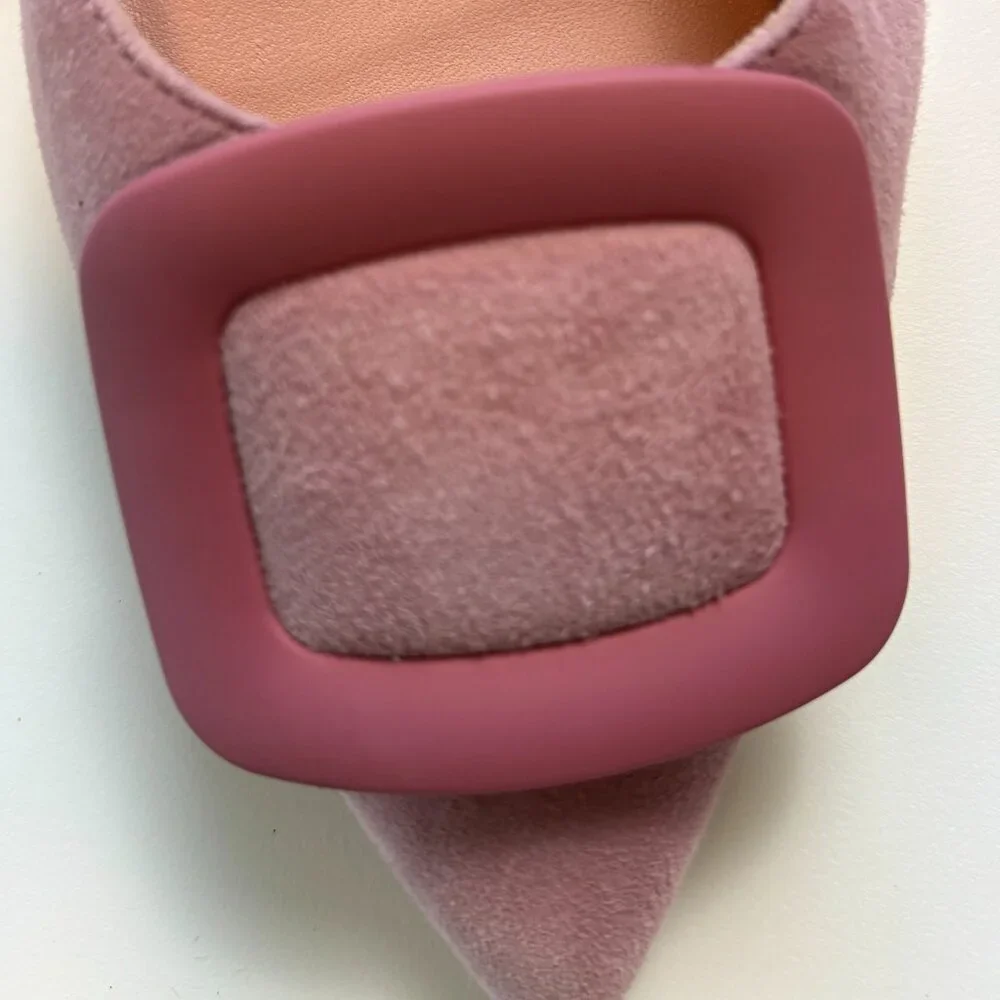 Pretty Ballerinas Suede‎ Slingback Flats 38 Pink Buckle Pointed Toe Spain